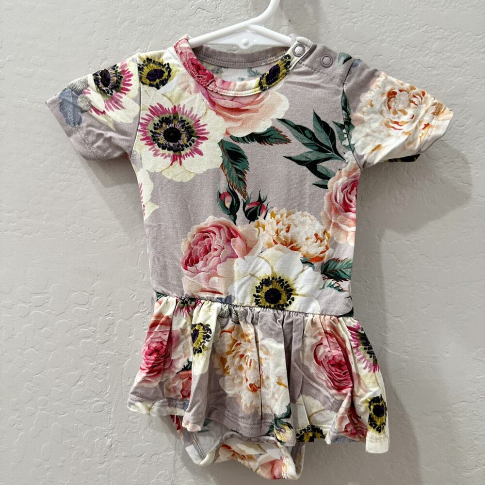 Posh Peanut French Grey Floral Twirl Skirt Bodysuit
